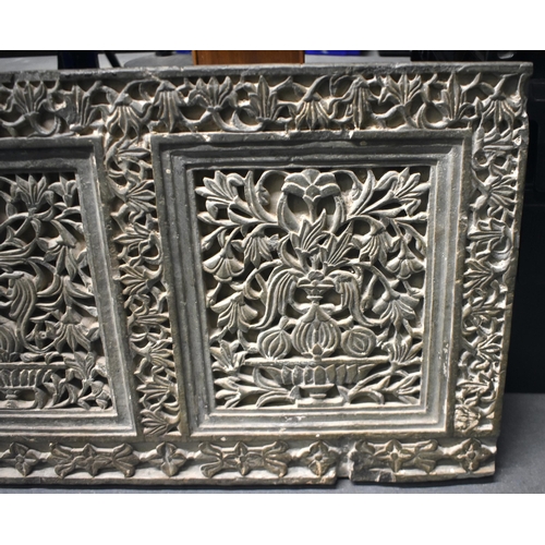 1439 - A LOVELY 18TH/19TH CENTURY INDIAN RAJASTHAN CARVED SCHIST STONE PANEL of Islamic form. 42.5 cm x 101... 