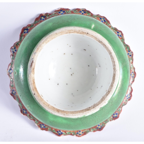 1447 - A 19TH CENTURY CHINESE THAI MARKET PORCELAIN TAZZA Qing, painted with floral sprays under a deep cor... 