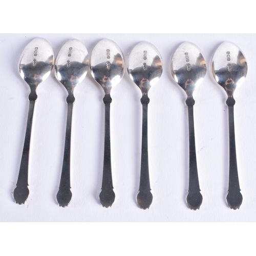 1455 - A SET OF ART DECO SILVER AND ENAMEL SPOONS. Birmingham 1937. 43 grams. 9.5 cm long. (6)