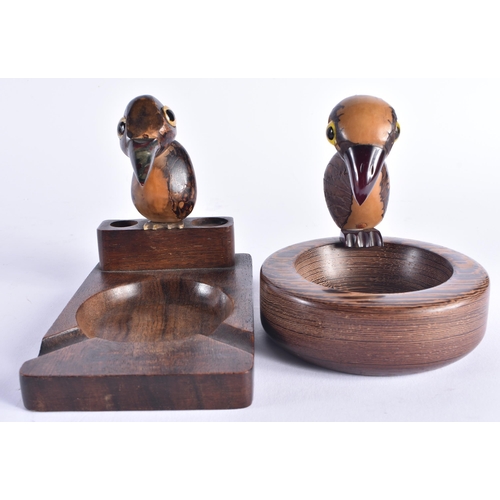 1464 - AN UNUSUAL PAIR OF ART DECO WALLY BIRD BAKELITE CARVED WOOD SCULPTURES with bakelite features. Large... 