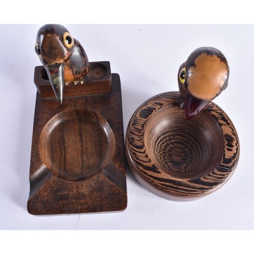 1464 - AN UNUSUAL PAIR OF ART DECO WALLY BIRD BAKELITE CARVED WOOD SCULPTURES with bakelite features. Large... 