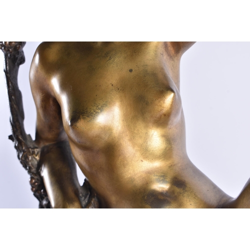 1474 - Attributed to Georges Omerth (1895-1925) GIlt bronze, Marble base, Nude satyr reclining on may vine.... 