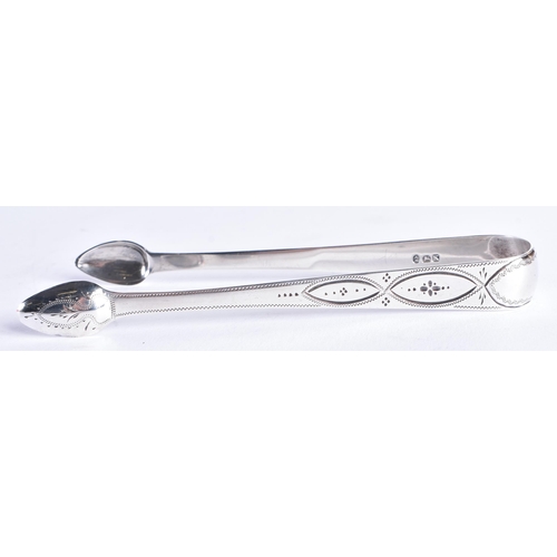 1481 - A PAIR OF ANTIQUE SILVER GRAPE SCISSORS together with a silver ash tray and silver tongs. 210 grams.... 