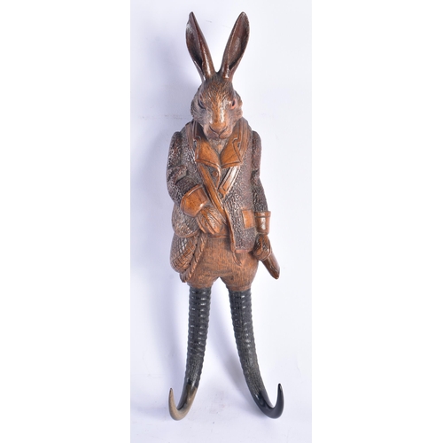 1485 - AN UNUSUAL LATE 19TH CENTURY BAVARIAN BLACK FOREST MUSICAL COAT HOOK formed as a hunting rabbit. 40 ... 