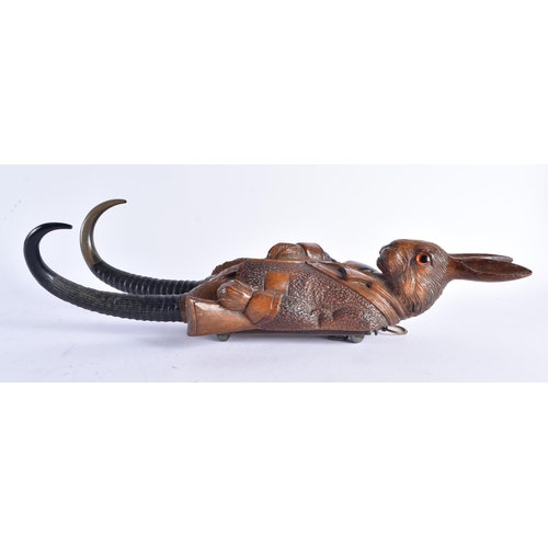 1485 - AN UNUSUAL LATE 19TH CENTURY BAVARIAN BLACK FOREST MUSICAL COAT HOOK formed as a hunting rabbit. 40 ... 