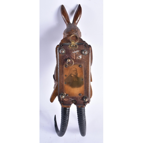 1485 - AN UNUSUAL LATE 19TH CENTURY BAVARIAN BLACK FOREST MUSICAL COAT HOOK formed as a hunting rabbit. 40 ... 