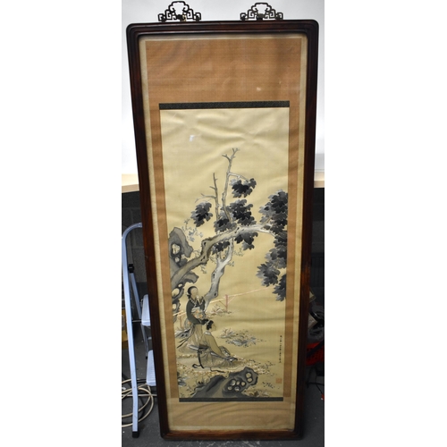 1489 - A FINE EARLY 20TH CENTURY CHINESE SILK EMBROIDERED FIGURAL PANEL Late Qing, made by Mrs Shen, the wi... 