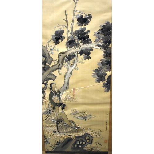 1489 - A FINE EARLY 20TH CENTURY CHINESE SILK EMBROIDERED FIGURAL PANEL Late Qing, made by Mrs Shen, the wi... 