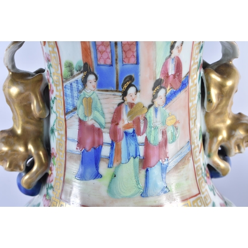 1496 - A PAIR OF 19TH CENTURY CHINESE CANTON FAMILLE ROSE PORCELAIN VASES Qing. 42 cm x 18 cm.