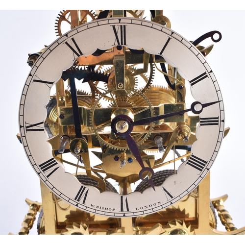 1498 - A FINE 19TH CENTURY GLASS CASED SKELETON CLOCK by W Bishop of London, with unusual blued steel suppo... 