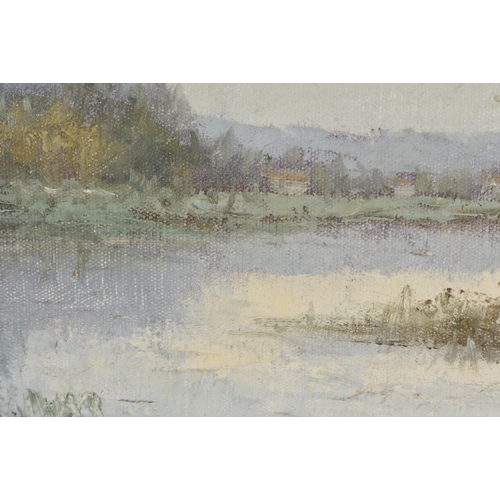 1501 - L Stephano (Born 1948) Korean, Oil on canvas, River landscape. 60 cm x 50 cm.