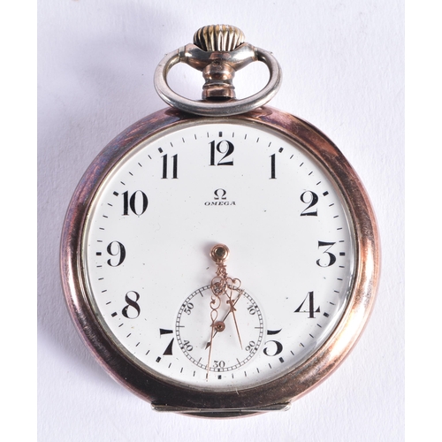 1504 - A VINTAGE OMEGA SILVER POCKET WATCH. 91.8 grams overall. 5 cm diameter.