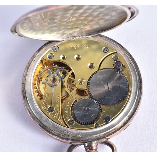 1504 - A VINTAGE OMEGA SILVER POCKET WATCH. 91.8 grams overall. 5 cm diameter.