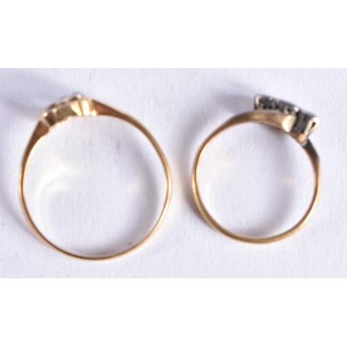 1514 - TWO 18CT GOLD AND DIAMOND RINGS. M & V. 5 grams. (2)