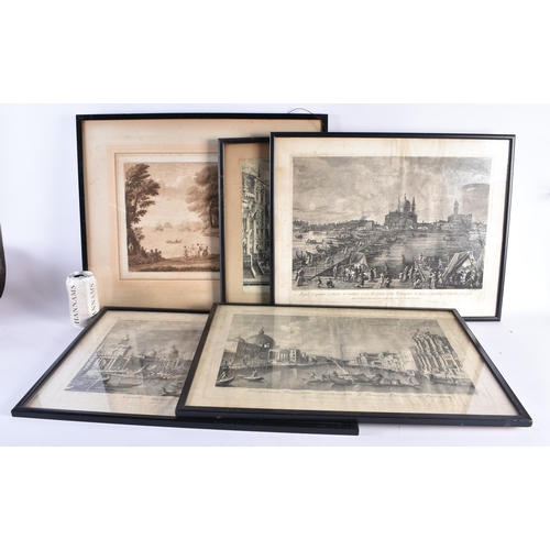 1521 - FIVE 18TH/19TH CENTURY ENGRAVINGS including Venetian scenes after Canaletto. 56 cm x 44 cm. (5)