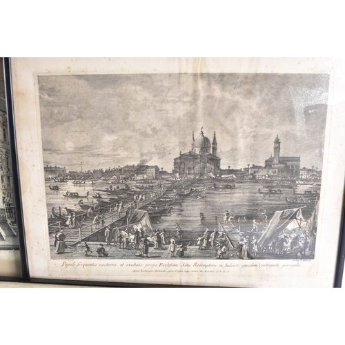 1521 - FIVE 18TH/19TH CENTURY ENGRAVINGS including Venetian scenes after Canaletto. 56 cm x 44 cm. (5)