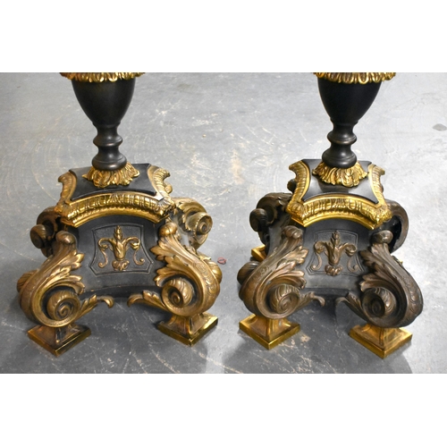 1524 - A FINE AND UNUSUAL PAIR OF EARLY 19TH CENTURY ENGLISH COUNTRY HOUSE BRONZE CANDLESTICK LAMPS with bo... 