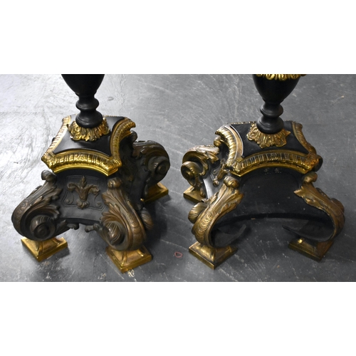 1524 - A FINE AND UNUSUAL PAIR OF EARLY 19TH CENTURY ENGLISH COUNTRY HOUSE BRONZE CANDLESTICK LAMPS with bo... 