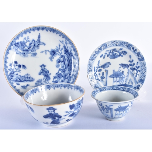 1537 - TWO 18TH CENTURY CHINESE EXPORT BLUE AND WHITE TEABOWLS AND SAUCERS Kangxi to Qianlong. Largest 13 c... 