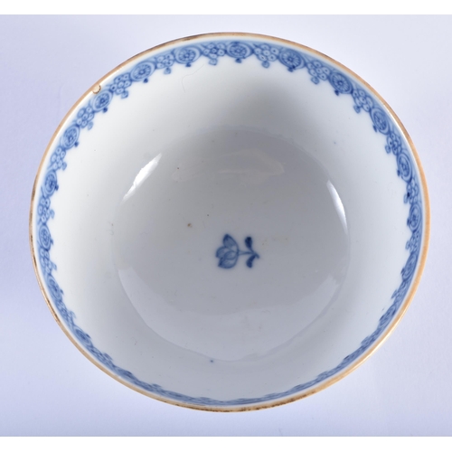 1537 - TWO 18TH CENTURY CHINESE EXPORT BLUE AND WHITE TEABOWLS AND SAUCERS Kangxi to Qianlong. Largest 13 c... 