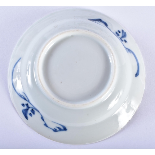 1537 - TWO 18TH CENTURY CHINESE EXPORT BLUE AND WHITE TEABOWLS AND SAUCERS Kangxi to Qianlong. Largest 13 c... 