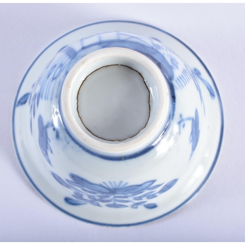 1537 - TWO 18TH CENTURY CHINESE EXPORT BLUE AND WHITE TEABOWLS AND SAUCERS Kangxi to Qianlong. Largest 13 c... 