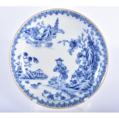 1537 - TWO 18TH CENTURY CHINESE EXPORT BLUE AND WHITE TEABOWLS AND SAUCERS Kangxi to Qianlong. Largest 13 c... 