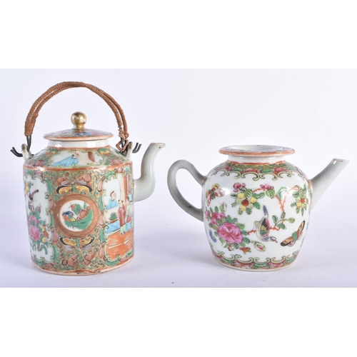 1539 - A GROUP OF FIVE 19TH CENTURY CHINESE CANTON FAMILLE ROSE TEAPOTS AND COVERS Qing. Largest 15 cm wide... 