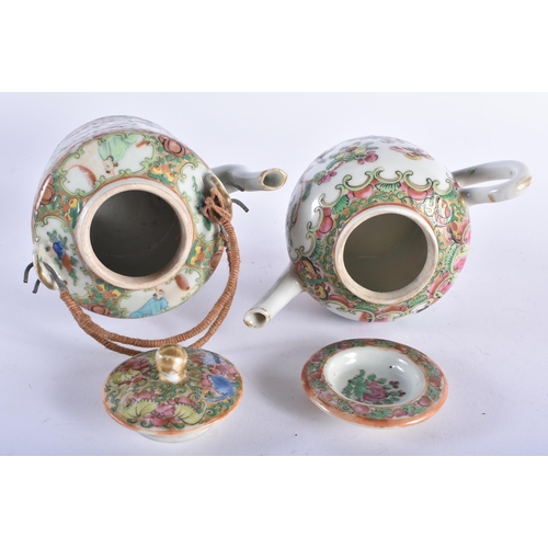 1539 - A GROUP OF FIVE 19TH CENTURY CHINESE CANTON FAMILLE ROSE TEAPOTS AND COVERS Qing. Largest 15 cm wide... 