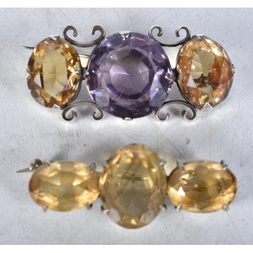 754 - Collection of Sterling Silver Brooches inc. Victorian, Citrine, Amethyst x 2 14g. 3.75 cm x 1.75 cm.... 