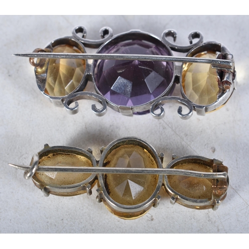 754 - Collection of Sterling Silver Brooches inc. Victorian, Citrine, Amethyst x 2 14g. 3.75 cm x 1.75 cm.... 