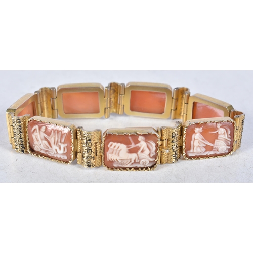 757 - Silver Shell Cameo Panel Bracelet 27 grams. 18 cm long.