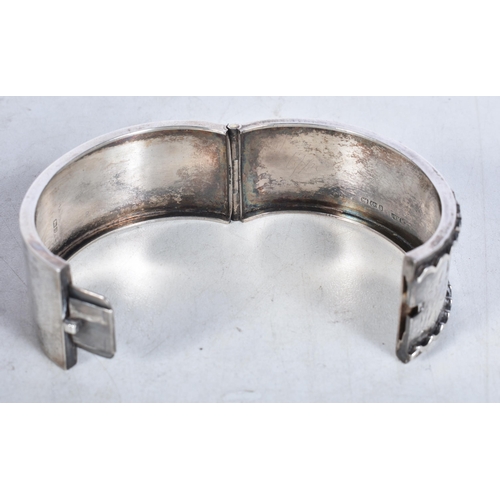 758 - Victorian Sterling Silver Bangle, Etched 31g. Birmingham 1882. 4.5 cm x 5.5 cm.