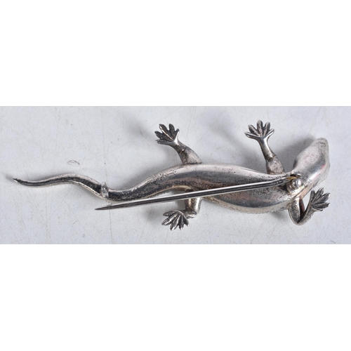 764 - Art Deco Paste Silver Lizard Brooch 22 grams. 8 cm x 2.5 cm.