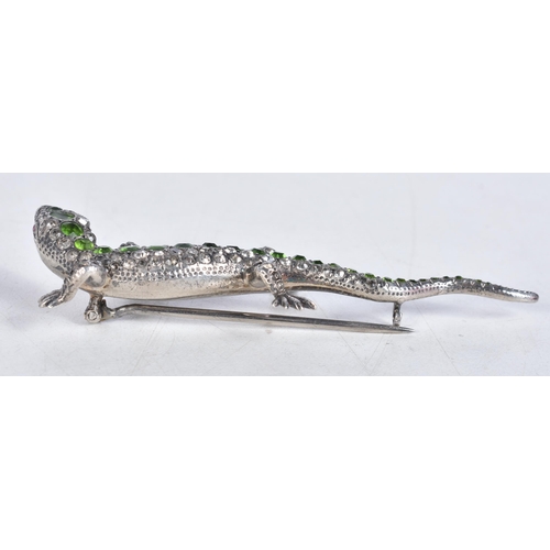 764 - Art Deco Paste Silver Lizard Brooch 22 grams. 8 cm x 2.5 cm.