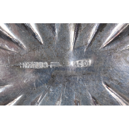 773 - stamped .800 silver twin handled dish w/ dragon detail. 93.2 grams. 11.75 cm x 7.75 cm.