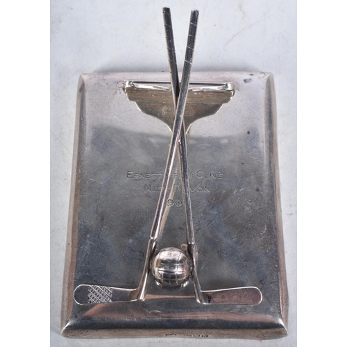 780 - antique .925 sterling silver golf themed desk tidy. London 1905. 248.7 grams overall. 10 cm x 7.5 cm... 