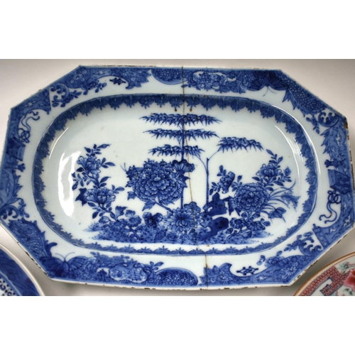 837 - AN 18TH CENTURY CHINESE EXPORT BLUE AND WHITE DISH Qianlong etc. Largest 27 cm wide. (4)