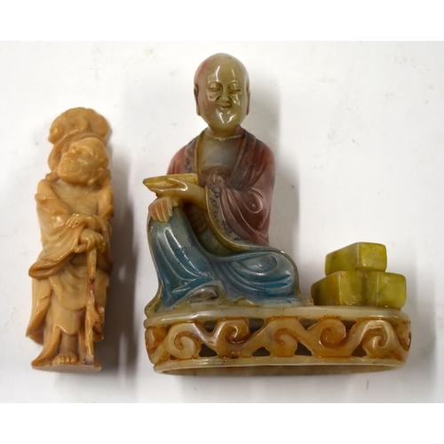 853 - TWO CHINESE REPUBLICAN PERIOD CARVED SOAPSTONE FIGURES. Largest 10 cm x 7.5 cm. (2)