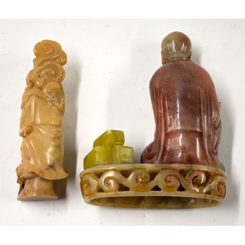 853 - TWO CHINESE REPUBLICAN PERIOD CARVED SOAPSTONE FIGURES. Largest 10 cm x 7.5 cm. (2)