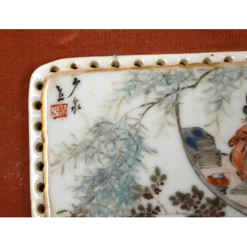 854 - A FRAMED PAIR OF EARLY 20TH CENTURY CHINESE PORCELAIN PLAQUES Late Qing/Republic, together with a si... 