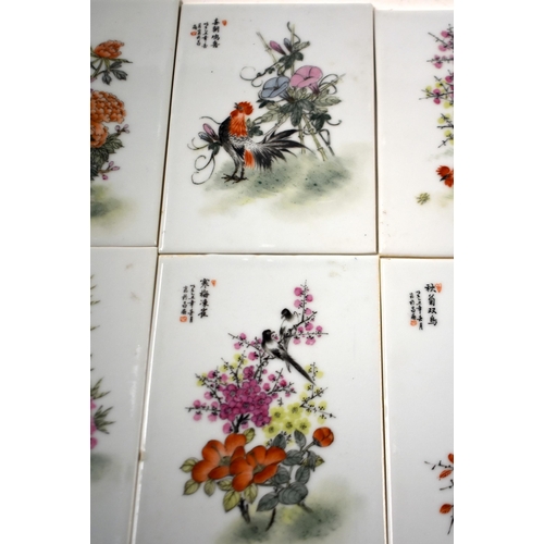 858 - EIGHT CHINESE REPUBLICAN PERIOD FAMILLE ROSE PORCELAIN PLAQUES. 18 cm x 13 cm.