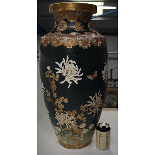 860 - A LARGE 19TH CENTURY JAPANESE MEIJI PERIOD SATSUMA VASE decorated in relief with butterflies and fol... 