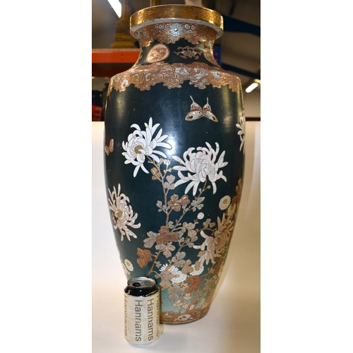 860 - A LARGE 19TH CENTURY JAPANESE MEIJI PERIOD SATSUMA VASE decorated in relief with butterflies and fol... 