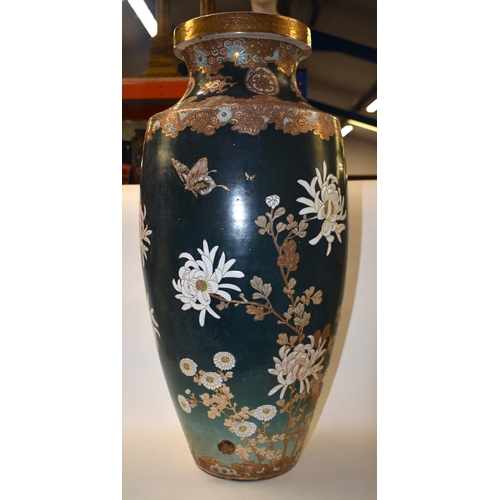 860 - A LARGE 19TH CENTURY JAPANESE MEIJI PERIOD SATSUMA VASE decorated in relief with butterflies and fol... 