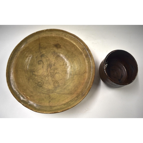 871 - AN EARLY CHINESE STONEWARE POTTERY BOWL Ming, together with another similar bowl. Largest 25 cm diam... 