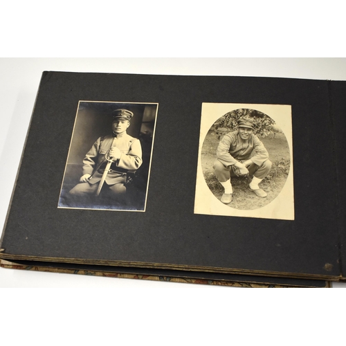 874 - ASSORTED VINTAGE CHINESE AND JAPANESE PHOTOS contained within a silk lined album. Album 27 cm x 18 c... 