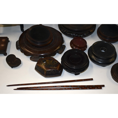 877 - ASSORTED CHINESE AND JAPANESE HARDWOOD STANDS. (qty)