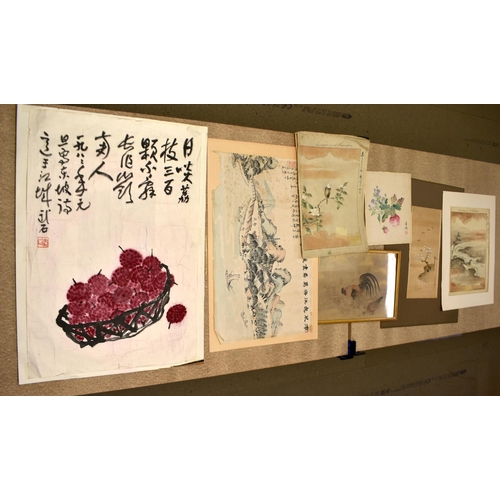 879 - ASSORTED CHINESE AND JAPANESE PAINTINGS AND WATERCOLOURS. (qty)