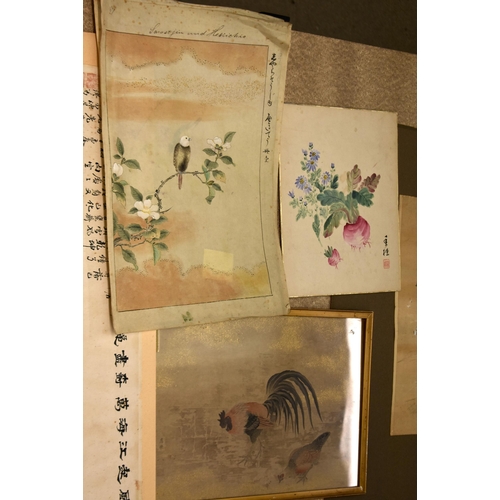 879 - ASSORTED CHINESE AND JAPANESE PAINTINGS AND WATERCOLOURS. (qty)